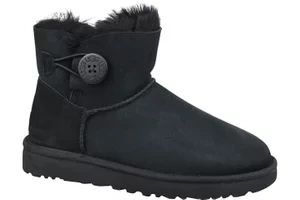 UGG Mini Bailey Button II 1016422-BLK, Damskie, Czarne, buty zimowe, skóra naturalna, rozmiar: 36