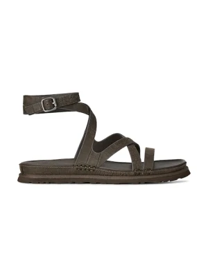 UGG sandały skórzane W Goldengaze Embossed Ankle Wrap brązowy