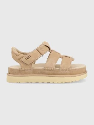 UGG sandały zamszowe Goldenstar Strap damskie kolor beżowy na platformie 1137890