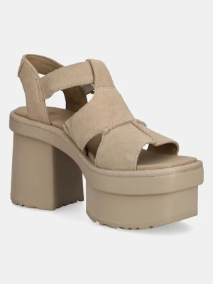 UGG sandały zamszowe New Heights Platfort-Strap kolor beżowy 1167478-MDSD