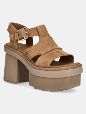 UGG sandały zamszowe New Heights Platfort-Strap kolor brązowy 1167478-CHE