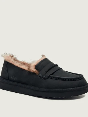 UGG Skórzane Ocieplane loafersy W Ellis | z dodatkiem wełny | shearling czarny