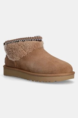 UGG śniegowce zamszowe Classic Ultra Mini Maxi Curly kolor brązowy 1158263-CHE