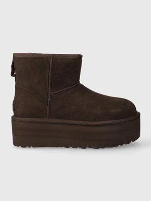 UGG śniegowce zamszowe Classic Mini Platform kolor brązowy 1134991