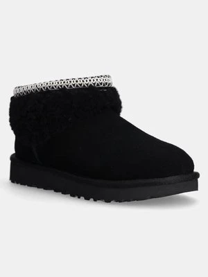 UGG śniegowce zamszowe Classic Ultra Mini Maxi Curly kolor czarny 1158263-BLK