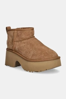 UGG śniegowce zamszowe Classic Ultra Mini New Heights damskie kolor brązowy 1158311-CHE