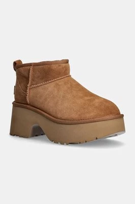 UGG śniegowce zamszowe Classic Ultra Mini New Heights damskie kolor brązowy 1158311-CHE