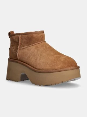 UGG śniegowce zamszowe Classic Ultra Mini New Heights damskie kolor brązowy 1158311-CHE