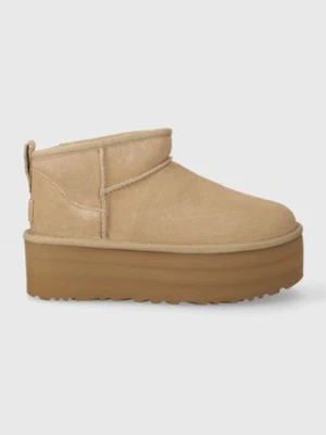 UGG śniegowce zamszowe Classic Ultra Mini Platform kolor beżowy 1135092