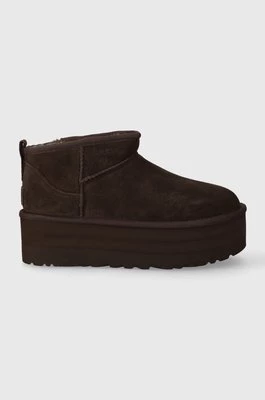 UGG śniegowce zamszowe Classic Ultra Mini Platform kolor brązowy 1135092