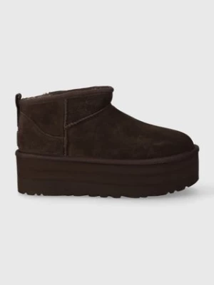 UGG śniegowce zamszowe Classic Ultra Mini Platform kolor brązowy 1135092