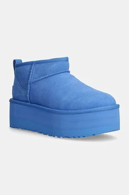 UGG śniegowce zamszowe Classic Ultra Mini Platform kolor niebieski 1135092-BGSK