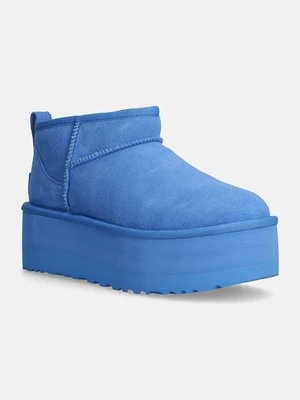 UGG śniegowce zamszowe Classic Ultra Mini Platform kolor niebieski 1135092-BGSK