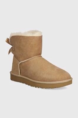 UGG śniegowce zamszowe Mini Bailey Bow II kolor beżowy 1016501-SAN