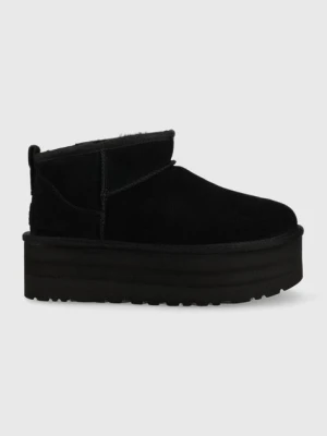 Zdjęcie produktu UGG śniegowce zamszowe W Classic Ultra Mini Platform kolor czarny 1135092.BLK