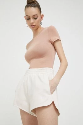 UGG szorty bawełniane kolor beżowy gładkie high waist