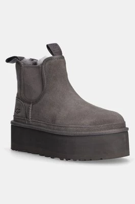 UGG sztyblety zamszowe Neumel Platform Chelsea damskie kolor szary na platformie ocieplone 1134526-GREY