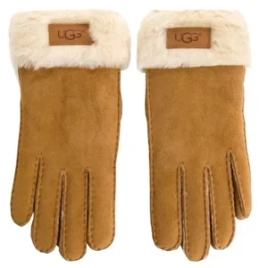 UGG Turn Cuff Glove 17369-CHE, Damskie, Brązowe, rękawiczki, skóra naturalna, rozmiar: M