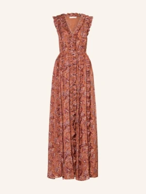 Ulla Johnson Sukienka Aida Z Kamieniami Ozdobnymi I Falbanami braun