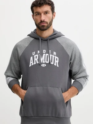Under Armour bluza Rival męska kolor szary z kapturem z nadrukiem 6003958