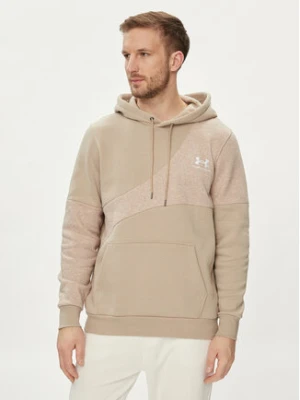 Under Armour Bluza techniczna Ua Essential Flc Blocked Hd 1383070-299 Khaki Loose Fit