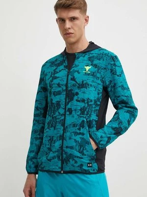 Under Armour bluza treningowa Project Rock kolor zielony z kapturem wzorzysta