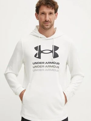 Under Armour bluza treningowa Rival kolor biały z kapturem z nadrukiem 1386047