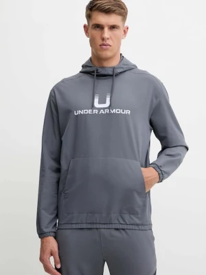 Under Armour bluza Unstoppable męska kolor szary z kapturem z nadrukiem 6003864