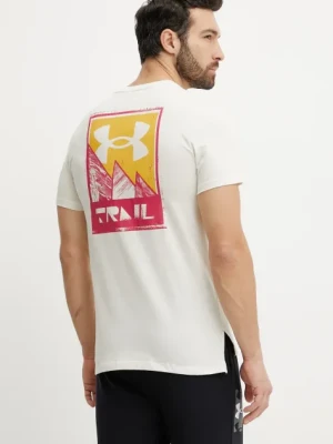 Under Armour t-shirt sportowy Trail Run Graphic kolor beżowy z nadrukiem 1389812