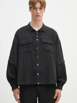 Undercover koszula lniana Shirt blouse męska kolor czarny relaxed z kołnierzykiem klasycznym UC1E4408-1