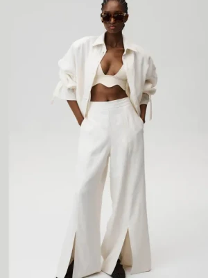 Undress Code spodnie lniane Fortuna Pants damskie kolor beżowy szerokie high waist 894