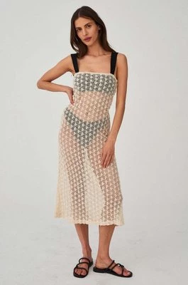 Undress Code sukienka kolor beżowy midi dopasowana