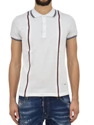 Unikalny design męska koszulka polo z guzikami w szkocką kratę i retro skórzanym wstawieniem Dsquared2