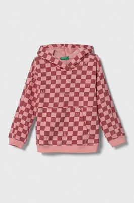 United Colors of Benetton bluza bawełniana dziecięca kolor różowy z kapturem wzorzysta