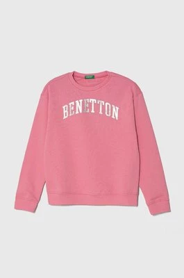 United Colors of Benetton bluza bawełniana dziecięca kolor różowy z nadrukiem
