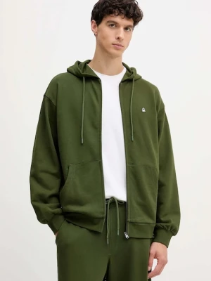 United Colors of Benetton bluza bawełniana męska kolor zielony z kapturem gładka 342ZU500P