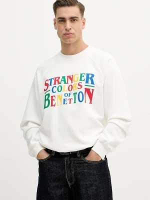 United Colors of Benetton bluza bawełniana x Stranger Things męska kolor biały z aplikacją 38JZU10B9