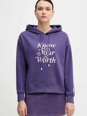 United Colors of Benetton bluza damska kolor fioletowy z kapturem z nadrukiem 3WNWD201C