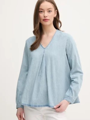 United Colors of Benetton bluzka bawełniana damska kolor niebieski gładka 5RZKDQ0BD