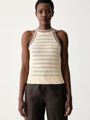 United Colors of Benetton bluzka halter damska ażurowa beżowy