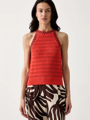 United Colors of Benetton bluzka halter damska ażurowa czerwony