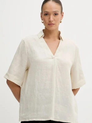 United Colors of Benetton bluzka lniana damska kolor beżowy gładka 5BMLDQ0B6