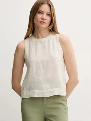 United Colors of Benetton bluzka lniana damska kolor beżowy gładka 5BMLDQ0BU