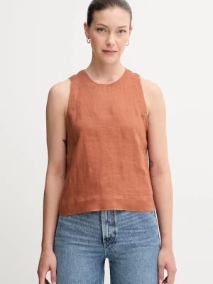 United Colors of Benetton bluzka lniana damska kolor brązowy gładka 5BMLDQ0BU