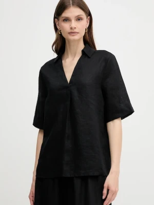 United Colors of Benetton bluzka lniana damska kolor czarny gładka 5BMLDQ0B6