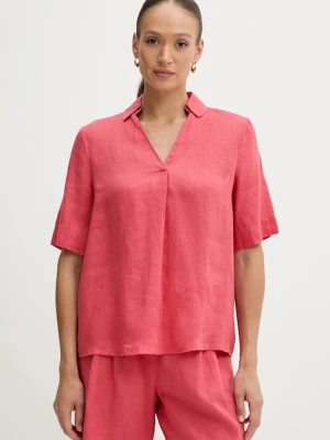 United Colors of Benetton bluzka lniana damska kolor czerwony gładka 5BMLDQ0B6
