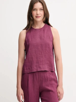 United Colors of Benetton bluzka lniana damska kolor fioletowy gładka 5BMLDQ0BU