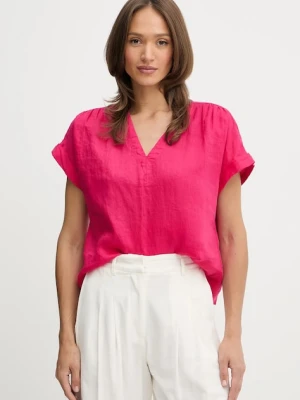 United Colors of Benetton bluzka lniana damska kolor różowy gładka 5BMLDQ0BR
