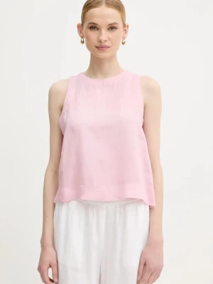 United Colors of Benetton bluzka lniana damska kolor różowy gładka 5BMLDQ0BU