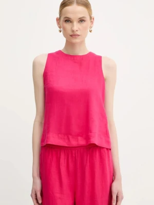United Colors of Benetton bluzka lniana damska kolor różowy gładka 5BMLDQ0BU